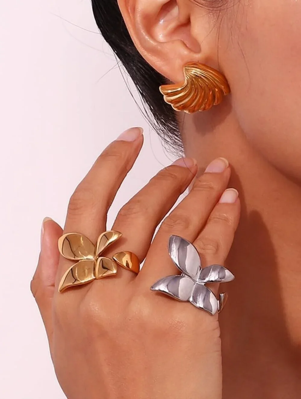 Flexible Silver Floral Petal Ring